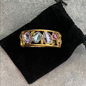 QVC Gold Bracelet with Purple, Blue, and Pink Gems